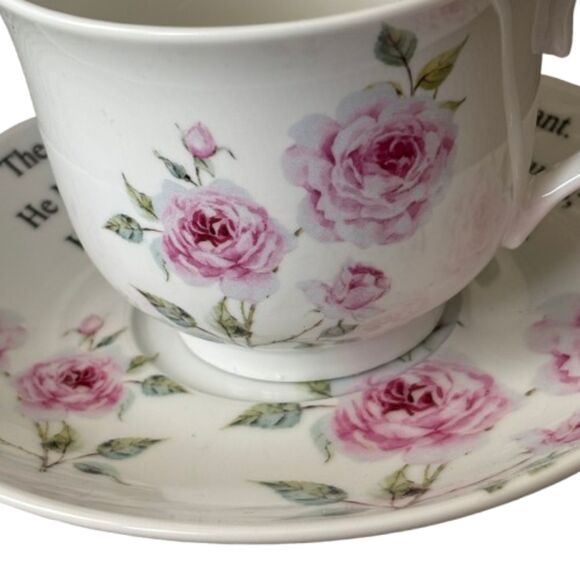 KENT POTTERY Pink Roses Inspirational Psalm 23 Fine Porcelain Cup & Saucer Set - Picture 4 of 7